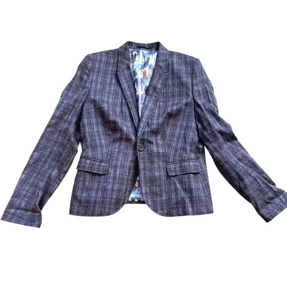 Hans Ubbink Embellished Single-Breasted Blazer Jacket Women's Purple Check - Picture 1 of 16
